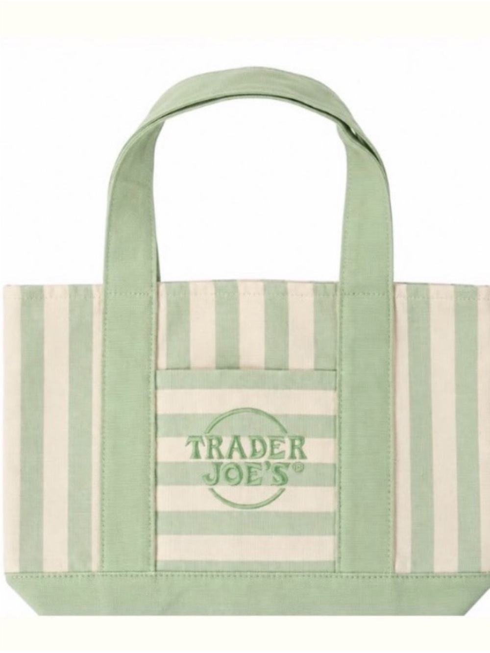 Trader Joe's Green and Cream Striped Mini Tote Bag
